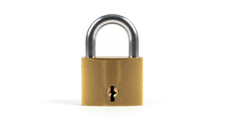 Naklejka premium Golden metal padlock with silver shackle.