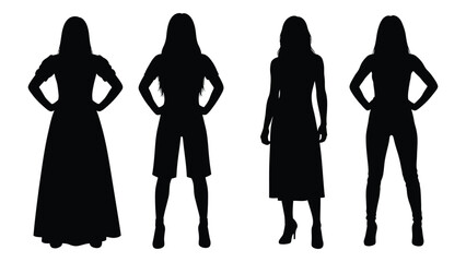 Four female silhouettes stand in a row each with hands on hips