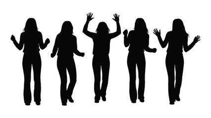 Fototapeta premium A group of five silhouetted women with arms raised in a dynamic pose