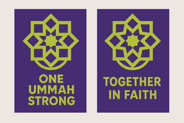 Fototapeta premium Unity and Faith Banners. Unity & Strength. Two vertical A6 banners with safe margins, centered composition, no elements touching edges, geometric, royal purple