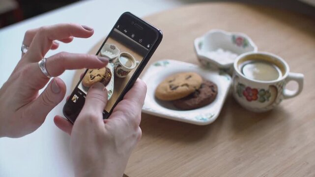 Female Blogger Videographing Coffee &ndash; Capturing Perfect Shot for Social Media Post in 4K Video