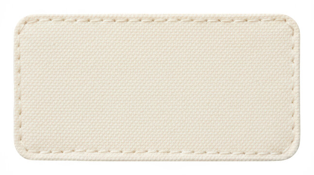 Stitched cream canvas fabric label mockup isolated transparent