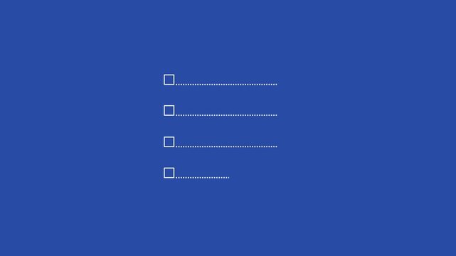 Minimalist checklist on the dashed line icon with check marks and cross animation on blue background. Question and answer checklist with right or wrong concept checklist box.