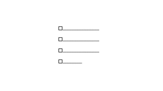 Minimalist checklist on the dashed line icon with check marks and cross animation on white background. Question and answer checklist with right or wrong concept checklist box.