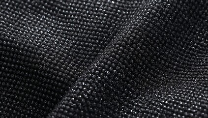 Displaying dark microbeaded textile draping in studio, catching metallic highlights