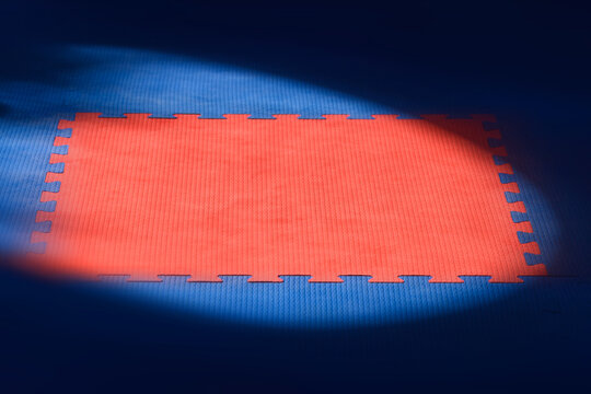 Bright Martial Arts Background Red Blue Foam Mats With Soft Blur