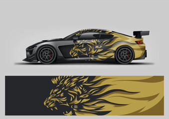gold lion stripe racing car wrap design. Vector wrap template for vehicle graphics. © Lancar