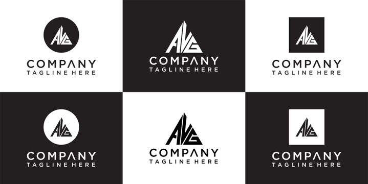 Set of Modern Letter M Mountain Logos for Company Branding on a Dark Black Background