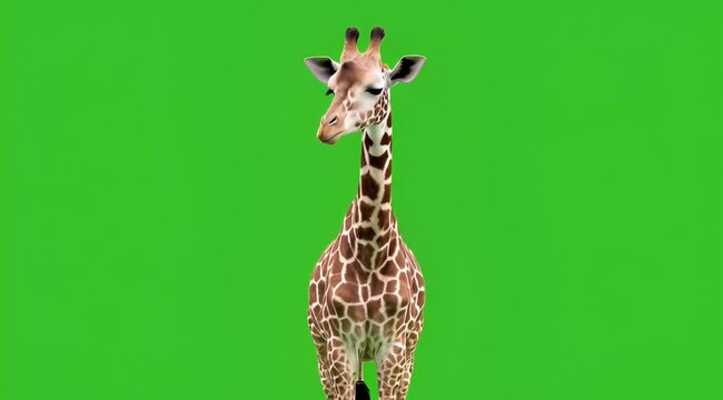 Tall giraffe standing still with subtle neck movements on green screen footage video