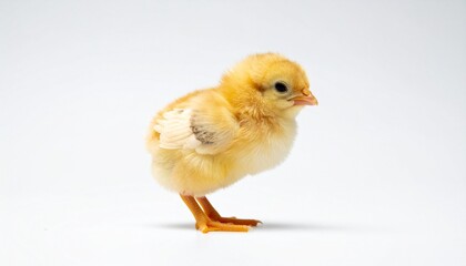 Obraz premium Fluffy yellow chick on white background