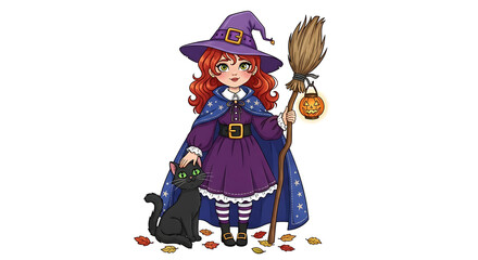 Obraz premium Cute Witch Illustration on a White Background