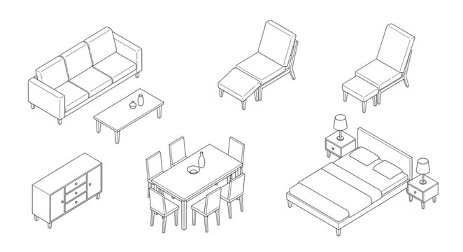 Isometric furniture set for interior design.