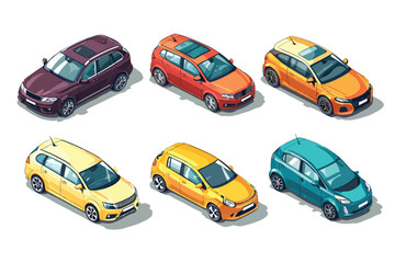 car set isometric collection isolated