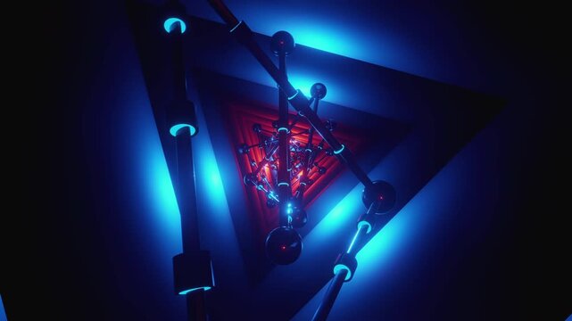 Seamless vj loop video of an abstract geometric tunnel with glowing light for high-tech club visuals,  electronic music festivals, stage screens and for LED video walls