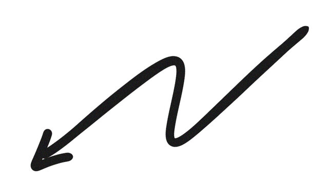 Black zigzag downward arrow hand drawn with marker stroke