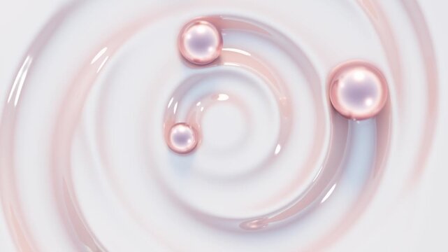 A seamless 3D animation of abstract pink balls moving in a circle on a translucent soft surface, leaving a trail.