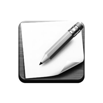 Halftone dotted note icon with pencil on paper. Minimal monochrome illustration of writing, editing, or note taking symbol isolated on white background. Concept of planning, documentation, and educati