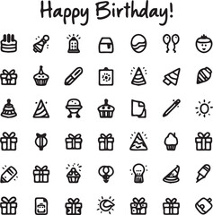 Fototapeta premium Hand Drawn Birthday Party Icons Set – Cake Gift Balloon Celebration Doodle Icons.