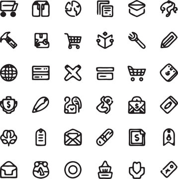 Hand Drawn E-commerce Icons Set &ndash; Shopping Cart Payment Store Business Doodle Icons.