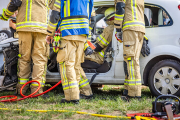 Blue light of German rescue forces (police, ambulance, fire department) in close-up during an emergency operation