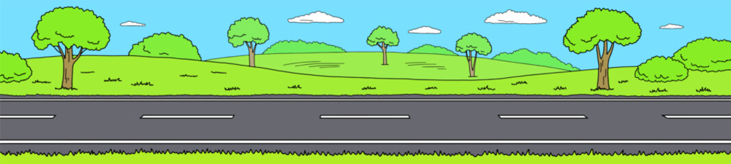 Fototapeta premium Road hill graphic color landscape sketch long illustration vector 
