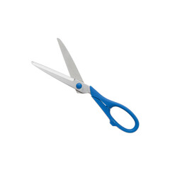 Broken blue plastic handle scissors isolated on transparent background PNG