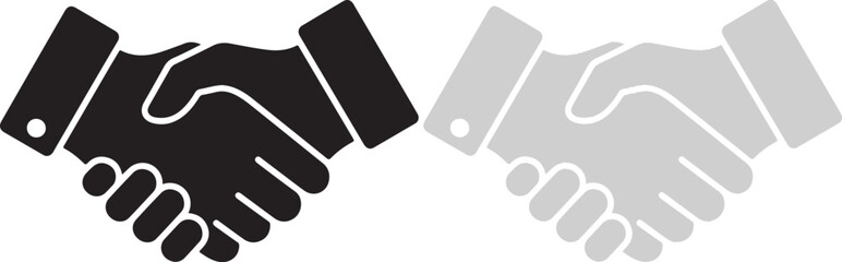 Fototapeta premium Two stylized handshakes in contrasting black and gray colors symbolizing agreement and partnership isolated on transparent background