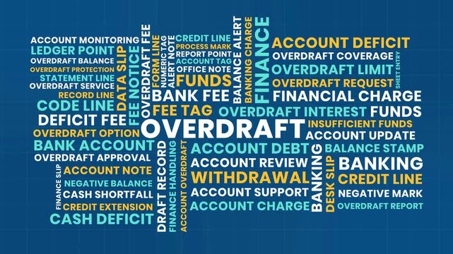 Overdraft Word Cloud Design for Bank Account, Negative Balance, Overdraft Protection, Credit Line. Overdraft Financial Charge
