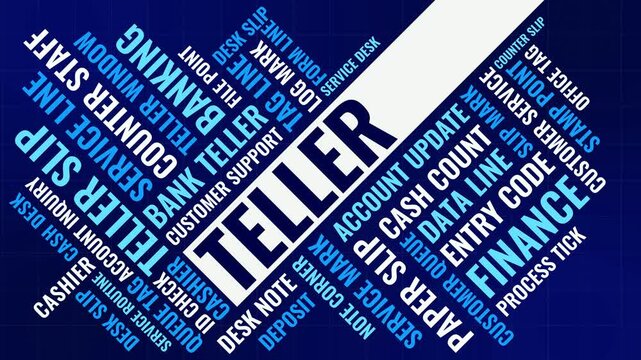 Teller Word Cloud Design for Customer Service, Bank Teller, Account Update, Cash Count, Deposit, Service Desk. Teller Finance Style
