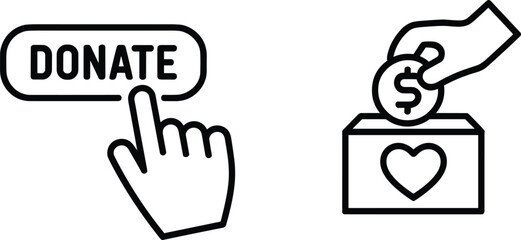 Obraz premium Online donation and charity money box vector icon set for nonprofit funding, volunteering, and philanthropy