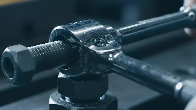 Closeup of Socket Wrench on Metal Surface.
