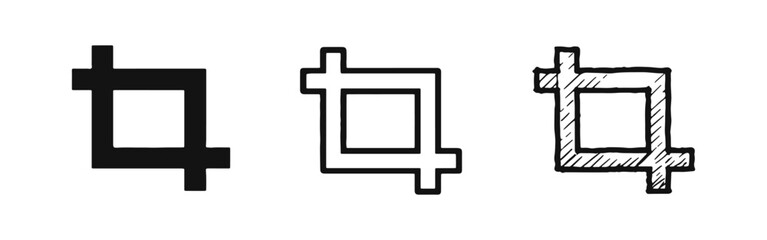 Crop Tool Icon Set: Image Cropping Symbol for Photo Editing and Graphic Design in Different Styles