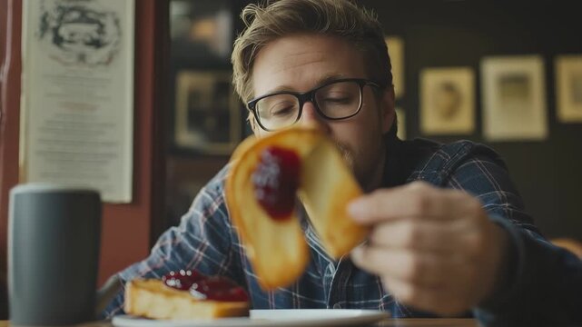 Toast with jam, A slice of toasted bread spread with vibrant red jam
