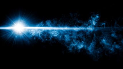 Naklejka premium 眩い光線とドラマチック幻想的に漂う青い煙