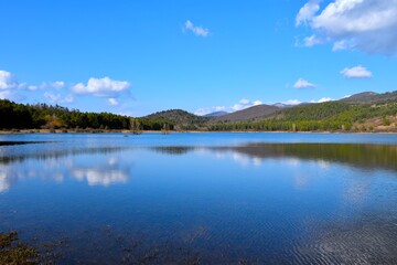 View of Petelinje intermittent lake near Pivka in Notranjska, Slovenia