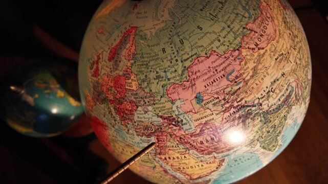 Israel world map with pointer indicating Israel and Palestine region