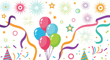 Celebration scene with colorful balloons and confetti in the air indoors