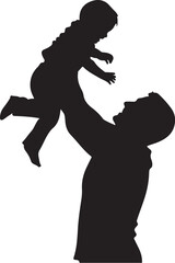 Silhouette of a man holding up a little girl