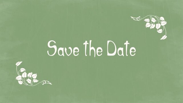 Save the Date &ndash; Art Nouveau Botanical Wedding Title on Rustic Sage Green Chalkboard