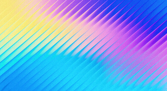 Vibrant diagonal striped pattern with gradient colors transitioning from yellow through pink to deep blue texture