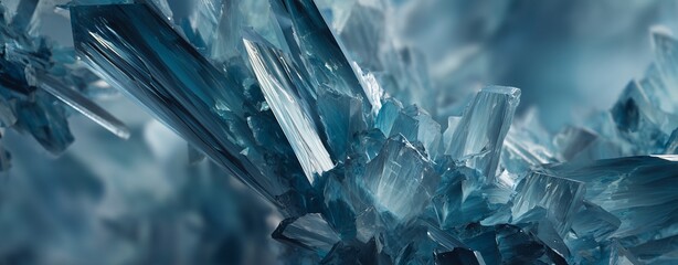Obraz premium Celestial Crystal Cluster: A mesmerizing macro shot unveils a stunning cluster of shimmering crystals, their intricate structures and translucent beauty captivating the eye.