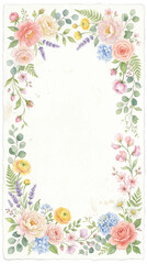 Elegant Watercolor Floral Frame with Pastel Flowers and Greenery