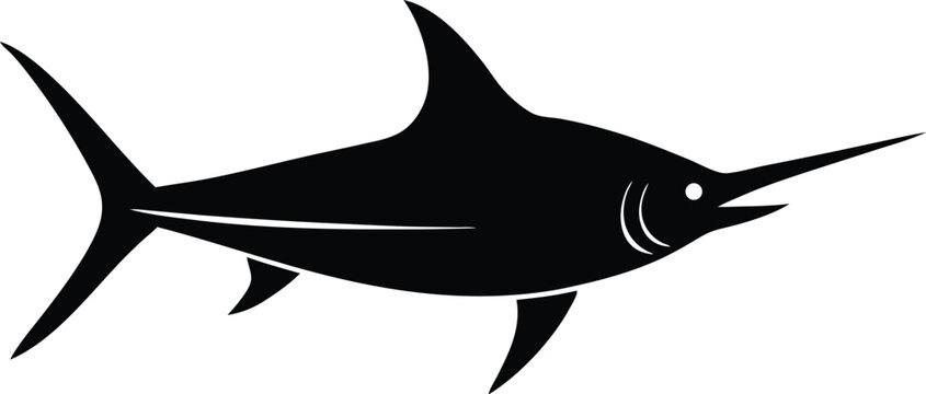 Swordfish silhouette vector art illustration and minimal black and white design