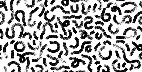 Black and white brush line doodle seamless pattern background with horizontal composition. Hand drawn abstract lines create a modern vector design perfect for wrapping paper, covers, banners.