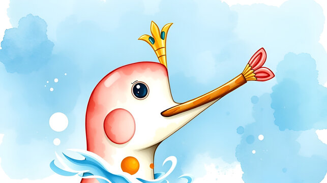 Cute figurehead  watercolor illustration