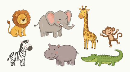 Obraz premium Cute Cartoon Safari Animals Collection Perfect for Children's Books and Educational Content