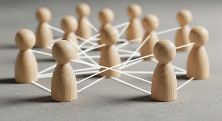 Obraz premium Connected wooden figures demonstrating network structure perfect for business team organization and corporate leadership
