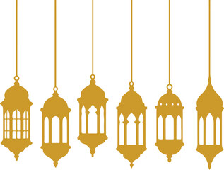 Fototapeta premium Set of 6 silhouette arabic lanterns hanging transparent