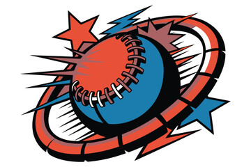 Dynamic baseball sports emblem design with swirling motion and vibrant patriotic colors for energetic athletic branding and graphic apparel