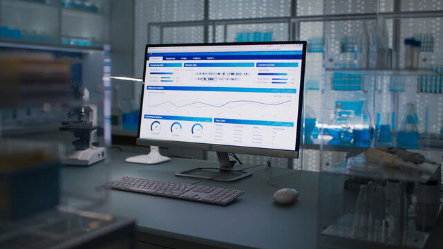 Computer screen in a laboratory. Displaying medical test results
